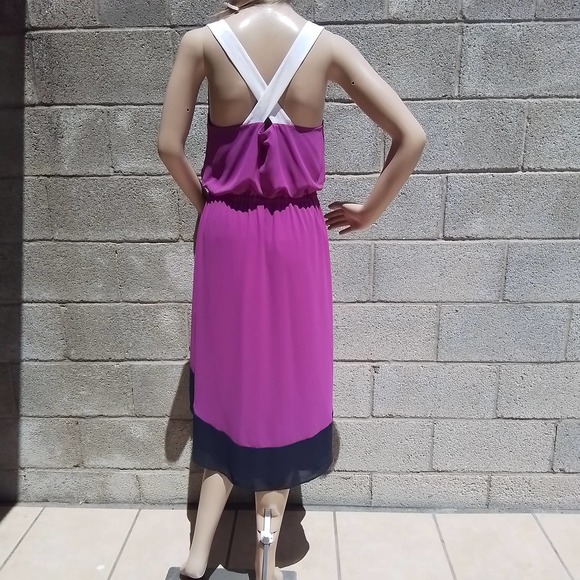 Jessica Simpson Sleeveless Dress Size 6 Fuchsia w/ High Low Hem Criss Cross Back - Picture 2 of 16